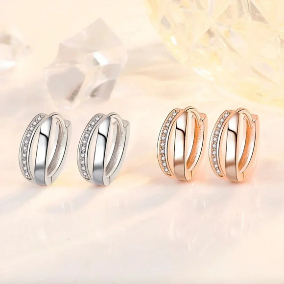 925 Sterling Silver Double Layer Minimalist Dainty Huggie Hoop Earrings - Picture 1 of 6